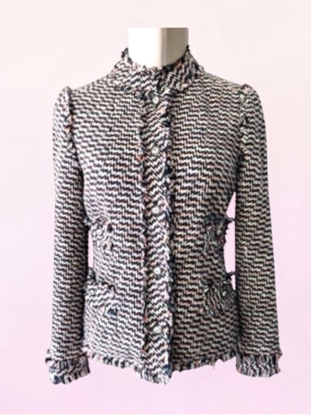 Chanel Classic Boucle Fringe Silk Lined Jacket Size 40